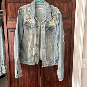 Mono B Light Blue Distressed Denim Jacket